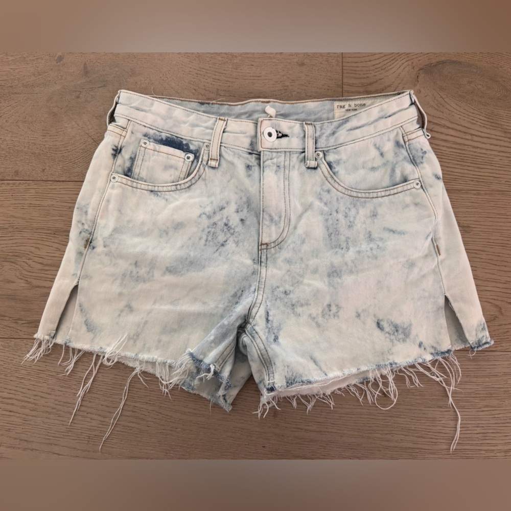 Rag & Bone Dre Low Rise Denim Cutoff Short Tie Dye Blue Women's Size 25